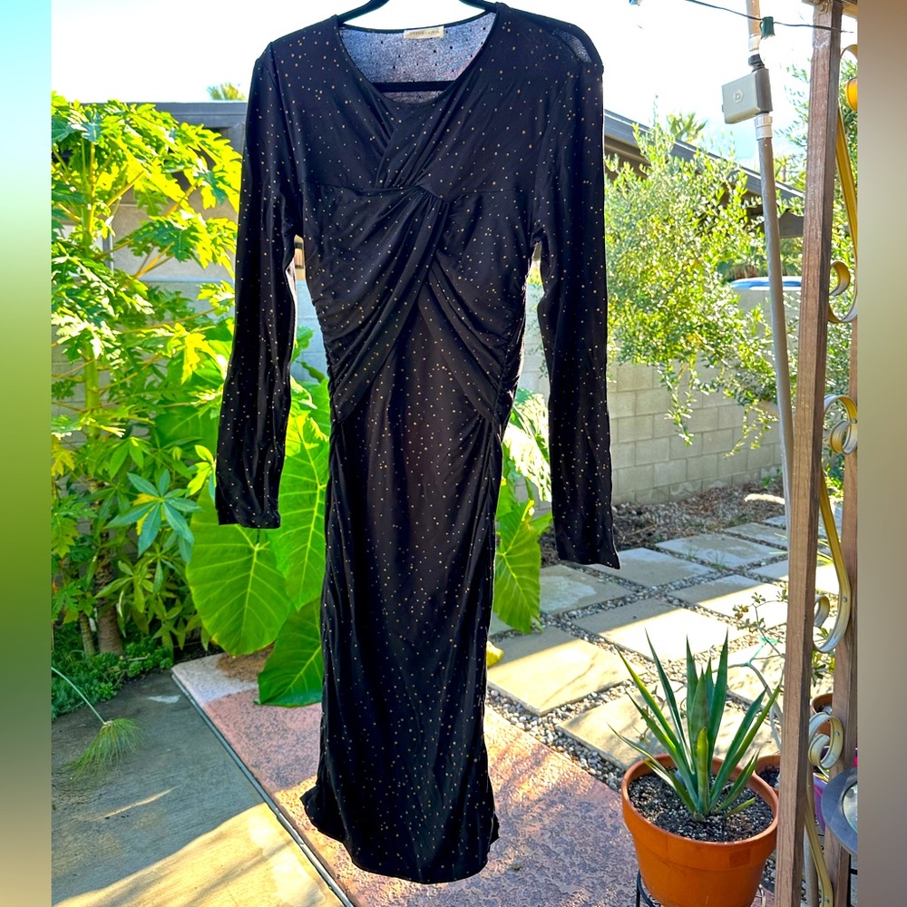 Black and Gold Polka Dot Midi Dress by Stine Goya, size Large